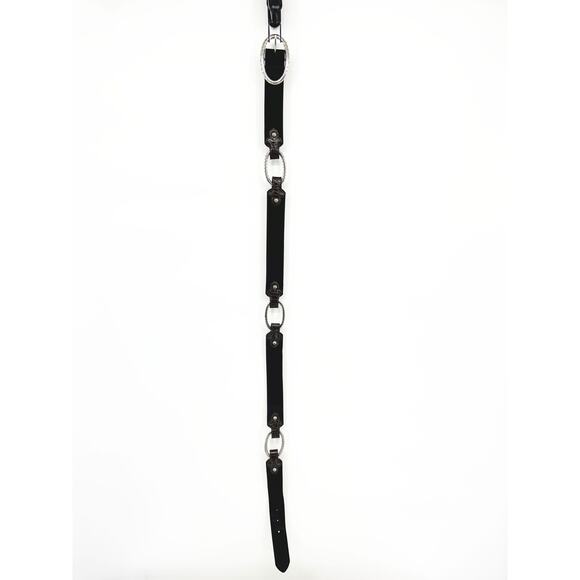 Brighton Black Suede Belt with 3 Silver Links and Embossed Accents Size 40 - Picture 3 of 7